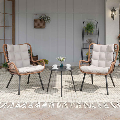 2026 NEW LAUSAINT HOME 3-Piece Patio Furniture Set, High Back Outdoor Bistro with Coffee Table & Beige Cushions for Garden or Deck