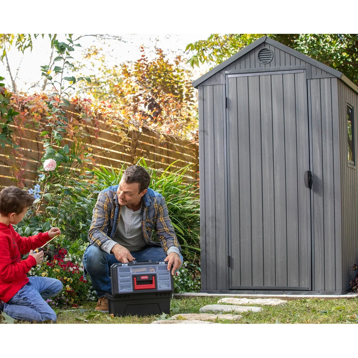 2026 NEW Keter Darwin 4' x 6' Outdoor Garden Tool Storage Shed w/ Window, Graphite