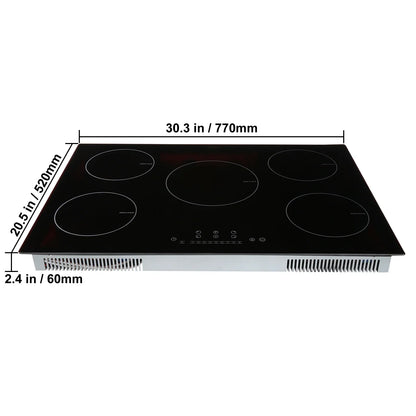 2026 NEW KFFKFF Electric Range, 5 Elements, 30'' Built-in Induction Cooking Surface, 9200W, 9 Power Settings, LED Display, Safety Lock & Heat Guard