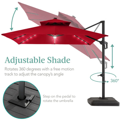 2026 NEW Best Choice Products 10x10ft 2-Tier Square Outdoor Solar LED Cantilever Patio Umbrella w/ Base Included - Tan