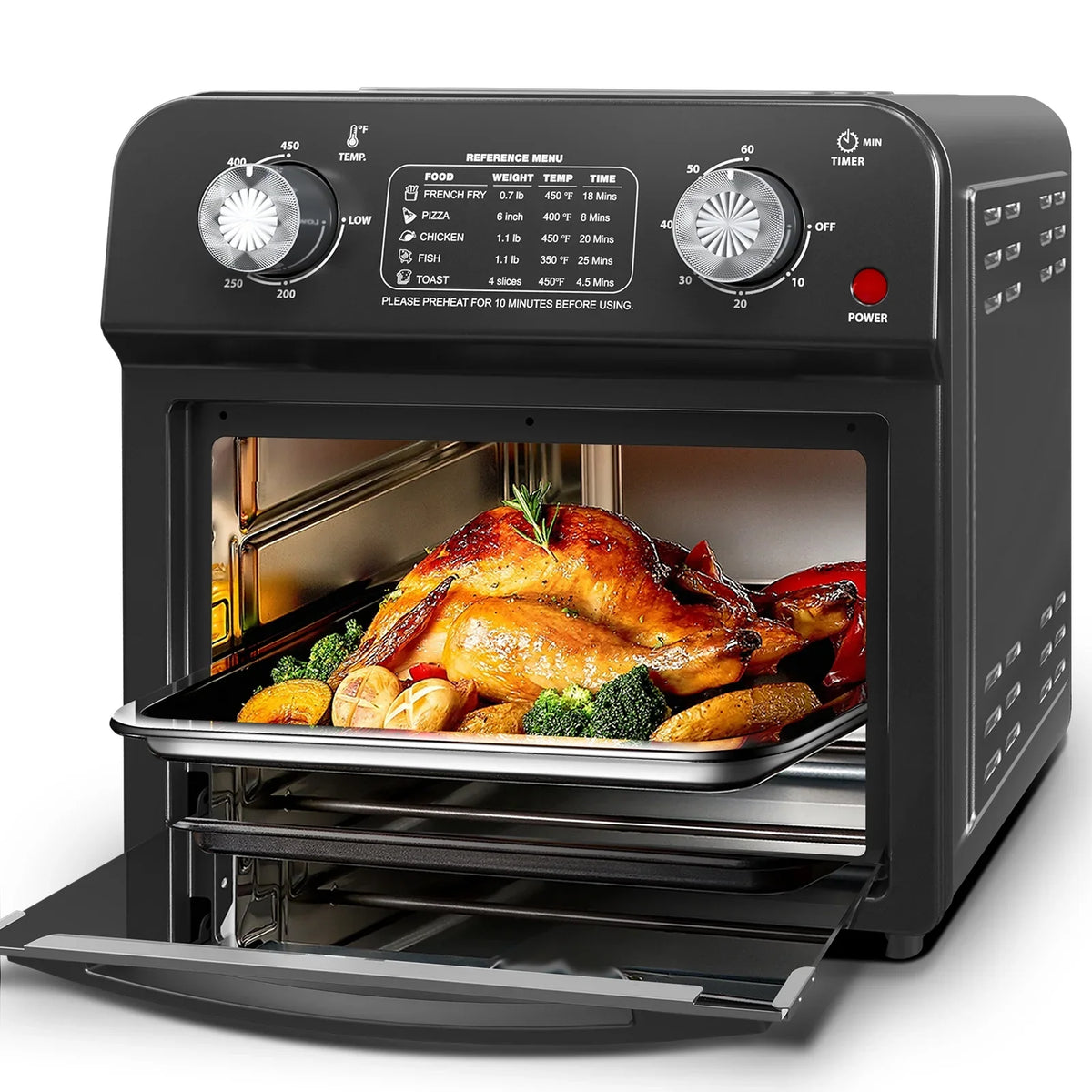 2026 NEW PlumChef 13 Quart 4 Slices Air Fryer Convection Toaster Oven, 1500W, 7 in 1 Multifunction with Roast, Bake, Grill, Broil, Toast, Dehydrate, Defrost