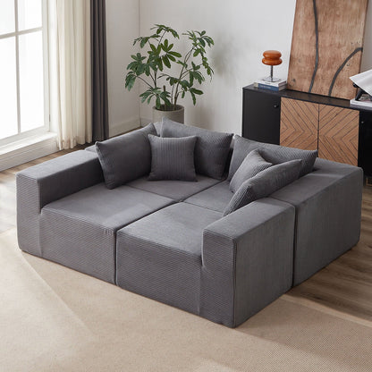 2026 NEW 104-Inch Corduroy Modular L Shaped Sectional Sofa,Luxury Floor Couch Set,Upholstered Indoor Furniture,Foam-Filled Compressed Sofa for Living Room,Bedroom,4 PC Free Combination