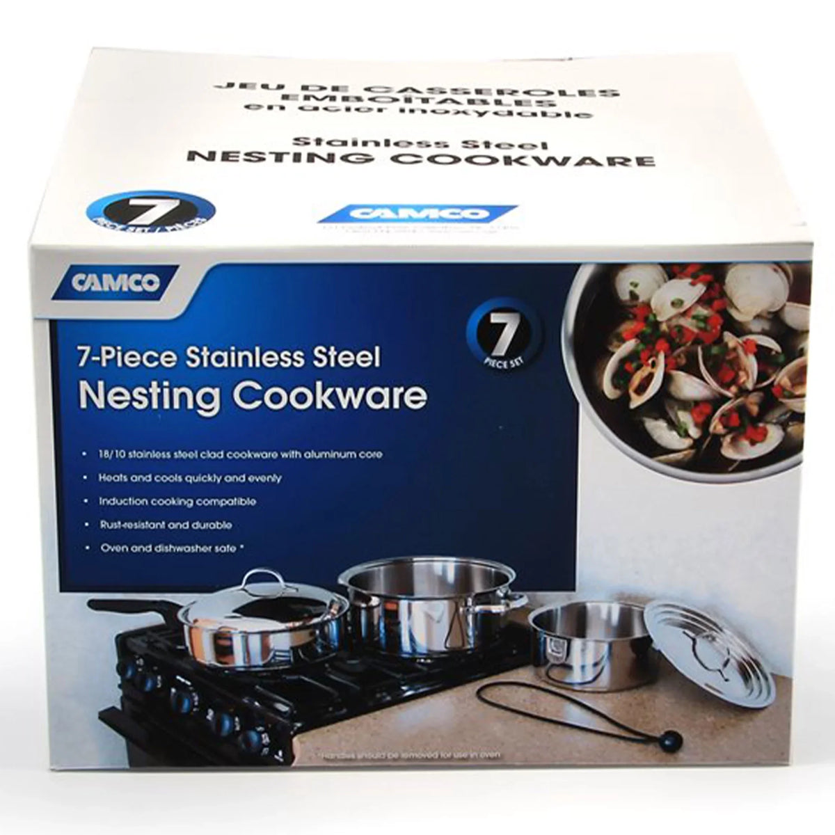 2026 NEW Camco Premium Ceramic Nesting Cookware Set- Non Stick Pans and Pots with Removable Handles, Space Efficient Excellent for RVs and Compact Kitchens