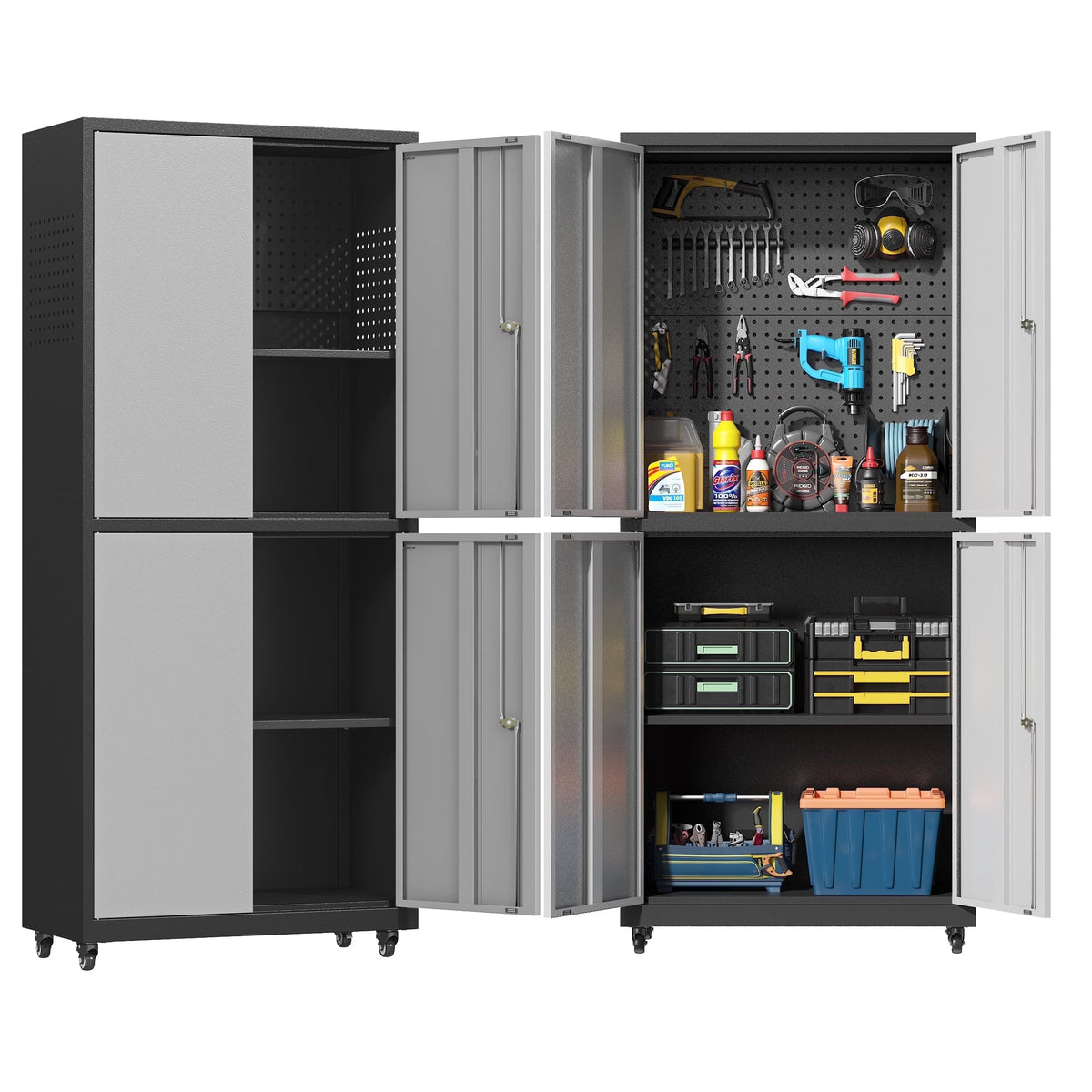 2026 NEW Metal Storage Cabinet with Wheels,Rolling Tool Cabinet with Doors and Adjustable Shelves,Heavy Duty Garage Storage Cabinet