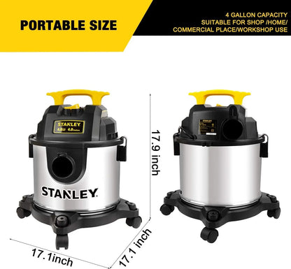 2026 NEW 4 Gallon Wet Dry Vacuum, 4 Peak HP Stainless Steel 3 in 1 Shop Vacuum Blower with Powerful Suction, Vacuum for Job Site, Garage, Basement, Workshop