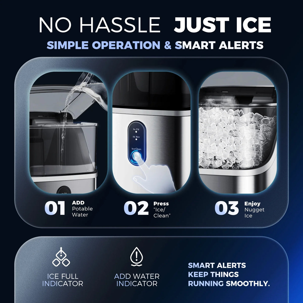 2026 NEW Simzlife Nugget Ice Maker Countertops, 35.9lbs Per Day Portable Pebble ice machine, Crushed Sonic ice maker with Soft Chewable Ice for Home, Party, RV, Camping, Stainless Steel Silver