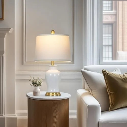 2026 NEW Modern Ceramic Table Lamps Set of 2, 23" White Ceramic Lamps for Living Room, Rustic Farmhouse Bedside Lamp with Ginger Jar Design, Elegant Bedroom Lamp for Nightstand Desk Side End Table Home Decor