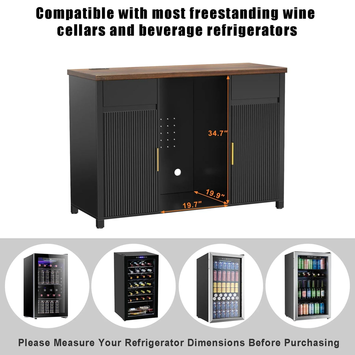 2026 NEW Coffee Bar Cabinet with Fridge Space, Mini Fridge Cabinet"Buffet Sideboard"53.2"L