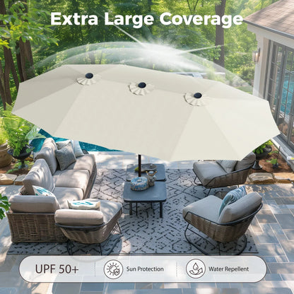 2026 NEW Alpha Joy 15ft Outdoor Patio Umbrella Extra-Large Double-Sided Garden Umbrella with Crank Handle and Base - Smoky Gray