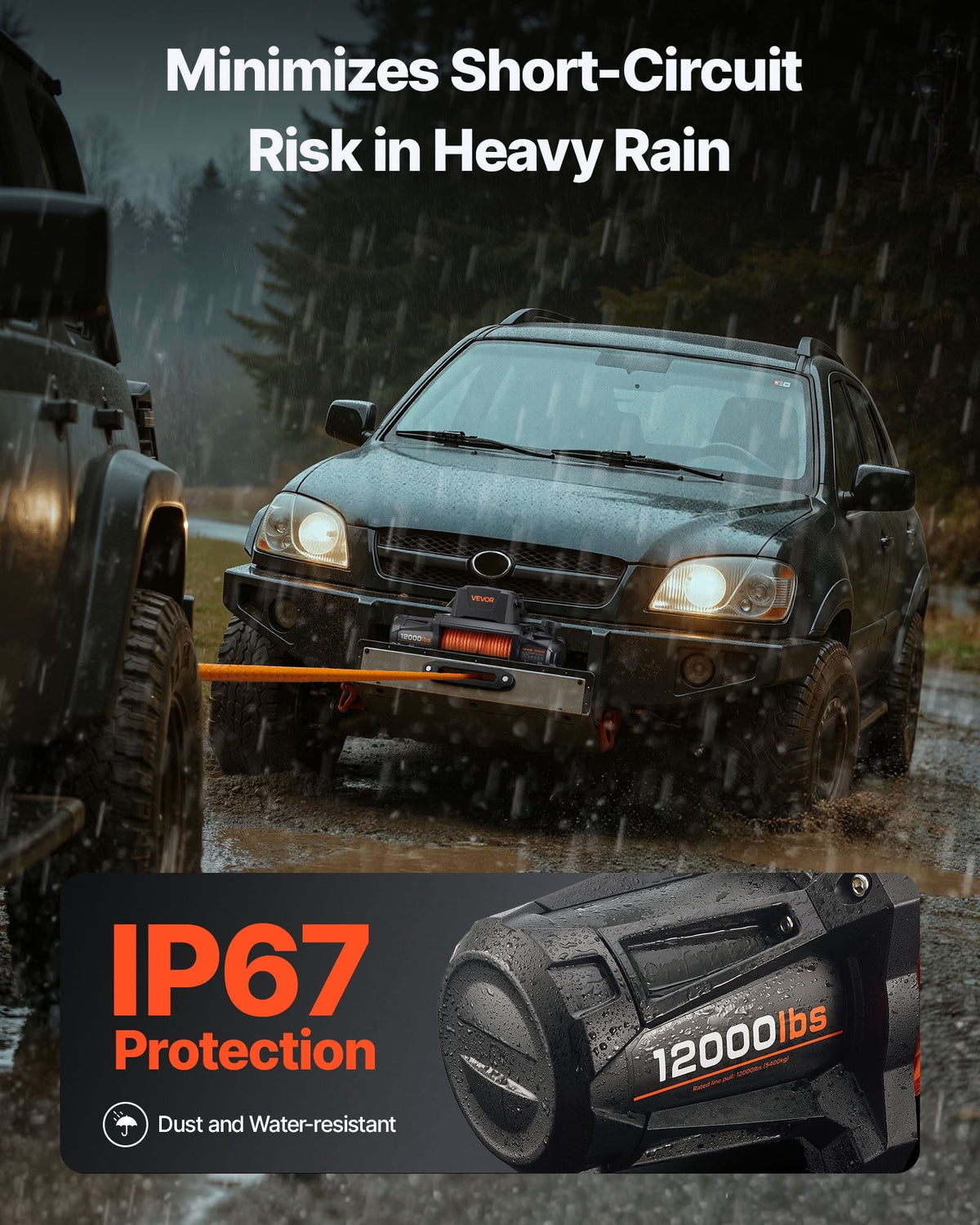 2026 NEW VEVOR Electric Winch, 12000 lbs Load Capacity, 12V DC Truck Winch with Φ3/8 in x 92 ft Synthetic Rope, Wireless & Wired Remote Control, IP67 Waterproof for Towing Off-Road SUV Jeep Trailer Boat