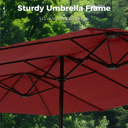 2026 NEW Alpha Joy 15ft Outdoor Patio Umbrella Extra-Large Double-Sided Garden Umbrella with Crank Handle and Base - Smoky Gray