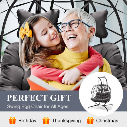 2026 NEW RADIATA Double Wicker Egg Swing Chair with Stand, 2-Person Hanging Egg Chair for Indoor/Outdoor, 700lbs Capacity, Thick Cushions & Headrest,Sturdy Metal Frame"Dark Gray