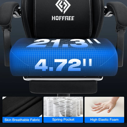 2026 NEW Hoffree Gaming Chair with Massage Fabric Office Chair with footrest for Adults, Ergonomic Gamer Chair with Headrest and Lumbar Support for Office Gaming, 440 LBS