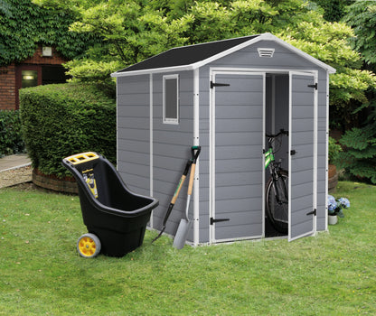 2026 NEW Keter 213413 Manor DD 6 X 8 Foot All Weather Outdoor Storage Shed, Grey