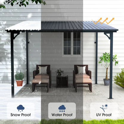 2026 NEW 8' x 10' Outdoor Pergola Gazebo, Lean to Awnings Gazebos, Heavy Duty Hard Top Metal Pergola with Roof, for Patio, Backyard, Decks, Poolside
