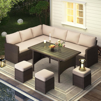 2026 NEW AECOJOY 7 Piece Patio Furniture Set PE Rattan Outdoor Dining Set Sectional Sofa Couch with Table Patio Conversation Set in Gray