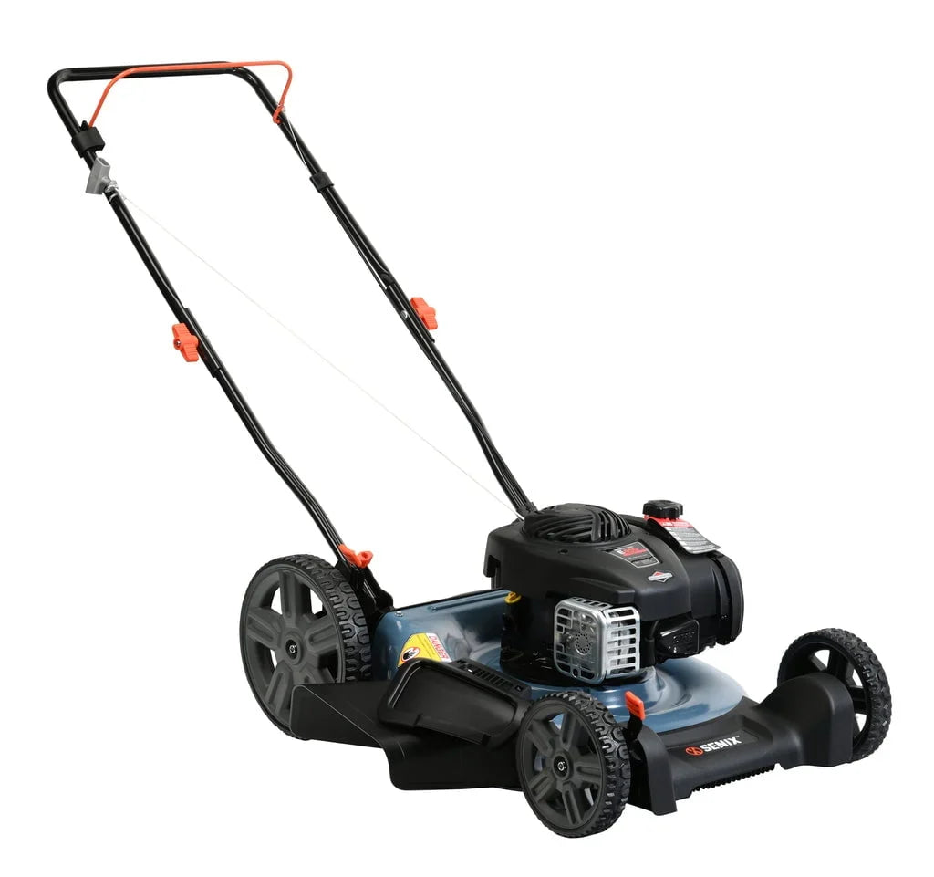 2026 NEW SENIX Gas Lawn Mower, 21-Inch, 125 cc 4-Cycle Briggs & Stratton Engine, 2-In-1 Push Lawnmower, 6-Position Height Adjustment with 11-Inch Rear Wheels, LSPG-M4, Blue