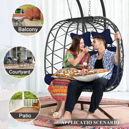 2026 NEW RADIATA Double Wicker Egg Swing Chair with Stand, 2-Person Hanging Egg Chair for Indoor/Outdoor, 700lbs Capacity, Thick Cushions & Headrest,Sturdy Metal Frame"Dark Gray