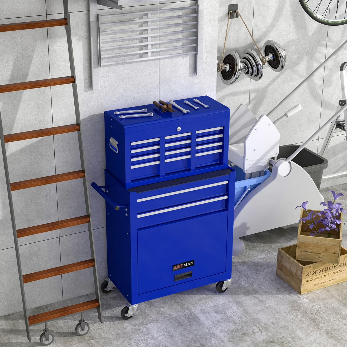 2026 NEW Pouseayar 8-Drawer High Capacity Rolling Tool Chest Storage Cabinet, Blue