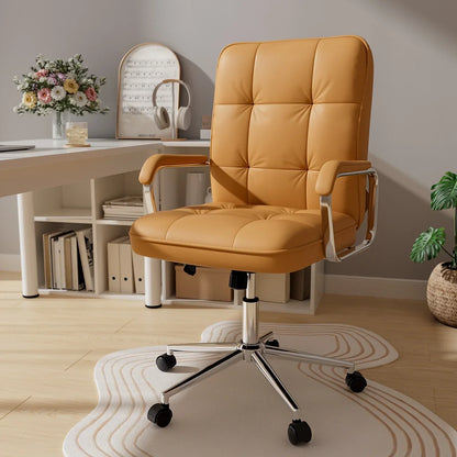 2026 NEW Solfway White Office Chair, Swivel Leather Computer Desk Chair with Wheels and Padded Arms, Executive Office Chair for Adults