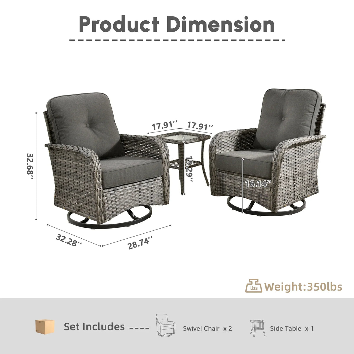 2026 NEW Ovios 5 Pieces Outdoor Patio Furniture Set High Back All Weather Wicker Conversation Set with Swivel Chairs & Coffee Table, Dark Gray