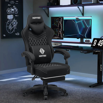 2026 NEW Hoffree Gaming Chair with Massage Fabric Office Chair with footrest for Adults, Ergonomic Gamer Chair with Headrest and Lumbar Support for Office Gaming, 440 LBS