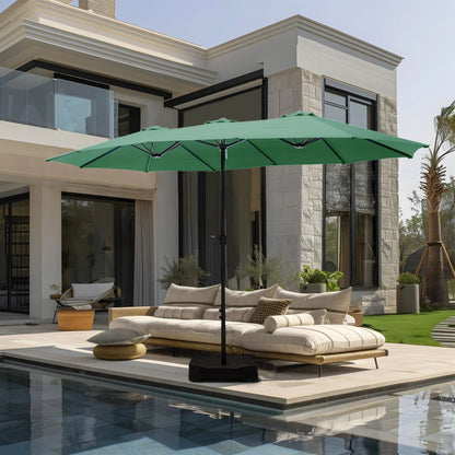 2026 NEW Alpha Joy 15ft Outdoor Patio Umbrella Extra-Large Double-Sided Garden Umbrella with Crank Handle and Base - Smoky Gray