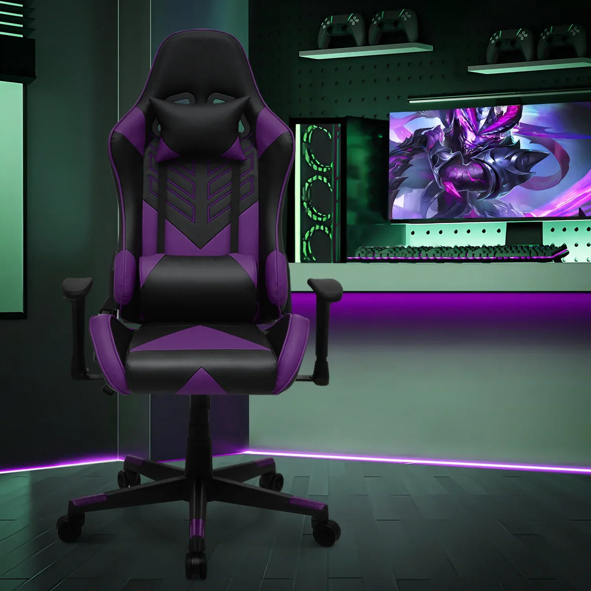 2026 NEW Magshion Ergonomic Gaming Chair, Comfortable Gaming Chair, Computer Chair Leather Desk Chair Adjustable Swivel Gaming Office Chair, Blue