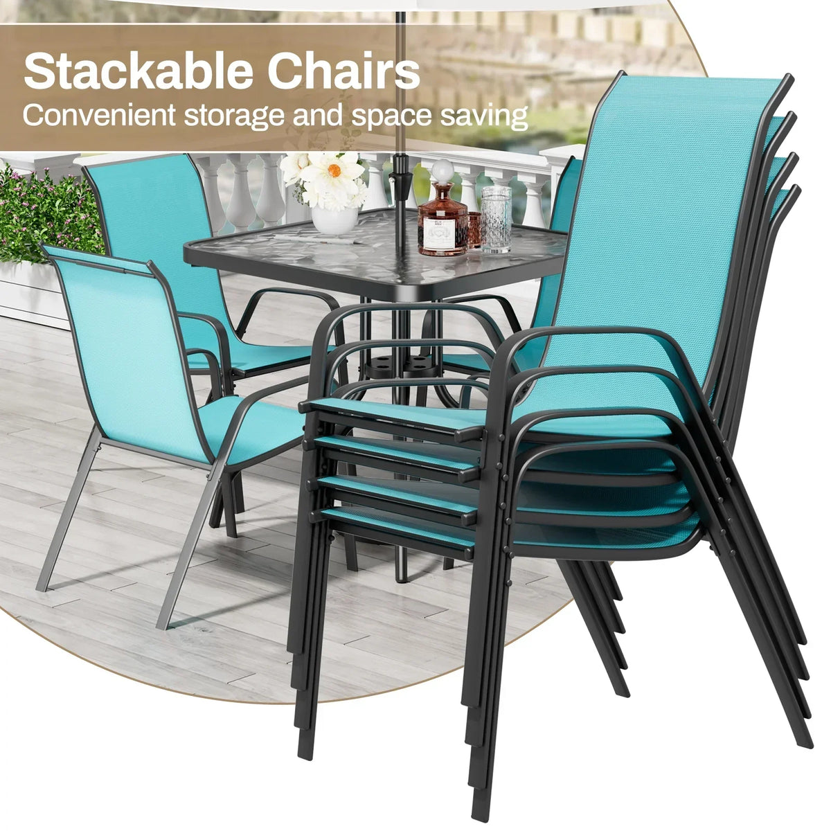 2026 NEW Pirecart 5-Piece Outdoor Patio Dining Table Set with 4 Stackable Textilene Chairs for for Patio, Lawn, Garden, Gray