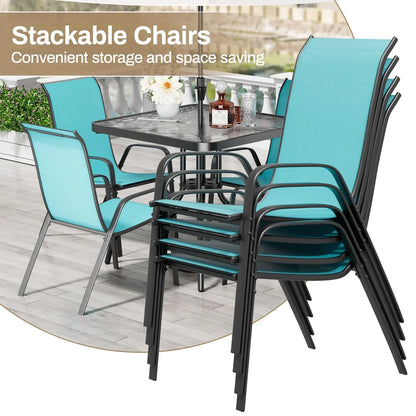 2026 NEW Pirecart 5-Piece Outdoor Patio Dining Table Set with 4 Stackable Textilene Chairs for for Patio, Lawn, Garden, Gray