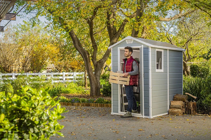 2026 NEW Keter 213413 Manor DD 6 X 8 Foot All Weather Outdoor Storage Shed, Grey