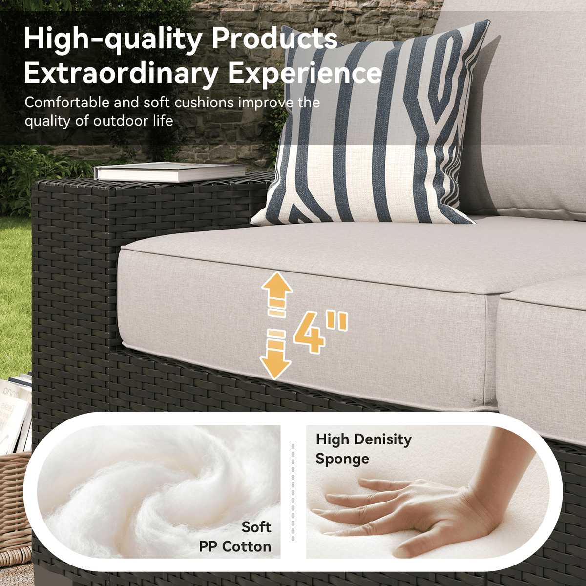 2026 NEW Clouddwell 6-Piece Outdoor Patio Set, 8-Inches Widen Armrest, All-Weather Wicker Sectional with Coffee Table, Grey