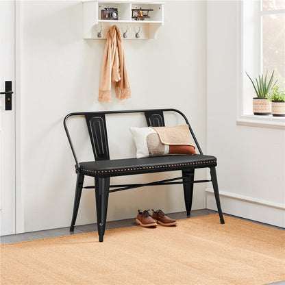2026 NEW Yaheetech Industrial Metal Dining Bench with Upholstered Seat,Black
