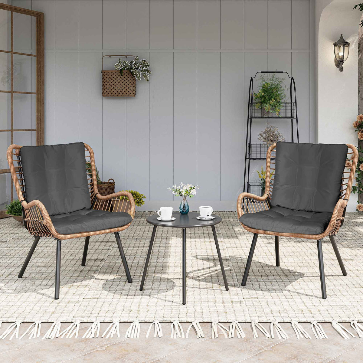 2026 NEW LAUSAINT HOME 3-Piece Patio Furniture Set, High Back Outdoor Bistro with Coffee Table & Beige Cushions for Garden or Deck
