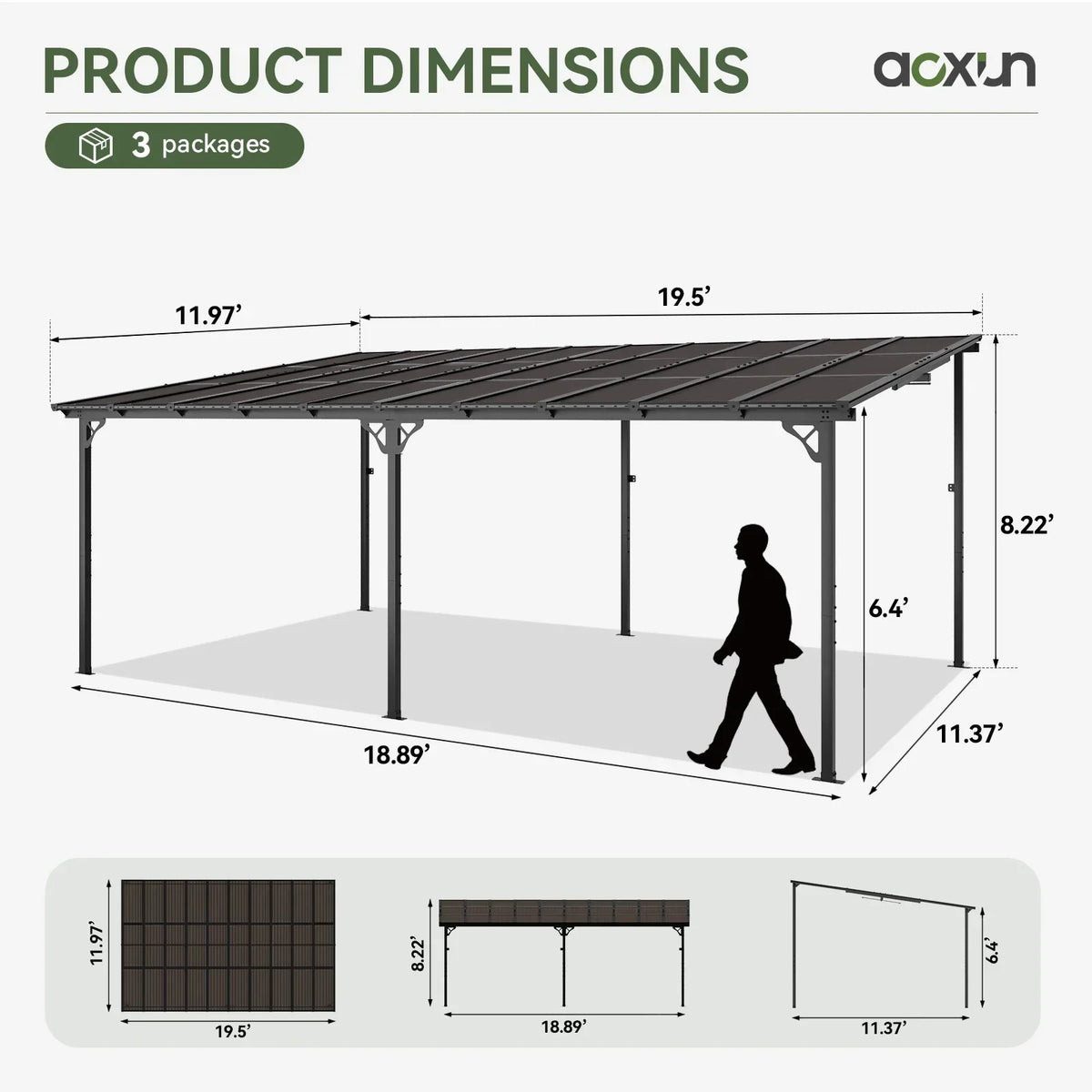 2026 NEW Aoxun 8' x 5' Gazebo for Patio, Gazebo Pergola with Sloped Roof, Grill Gazebo Large Wall-Mounted Heavy Duty Awnings, for Backyard, Deck, Patio