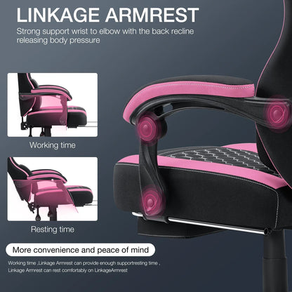 2026 NEW Hoffree Gaming Chair with Massage Fabric Office Chair with footrest for Adults, Ergonomic Gamer Chair with Headrest and Lumbar Support for Office Gaming, 440 LBS