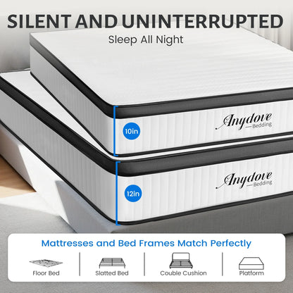 2026 NEW Queen Mattress 10 inch, Hybrid Queen Size Mattress in a Box, Upgrade Innerspring Mattress Queen for Pressure Relief, Medium Firm