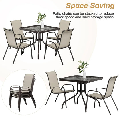 2026 NEW Pirecart 5-Piece Outdoor Patio Dining Table Set with 4 Stackable Textilene Chairs for for Patio, Lawn, Garden, Gray
