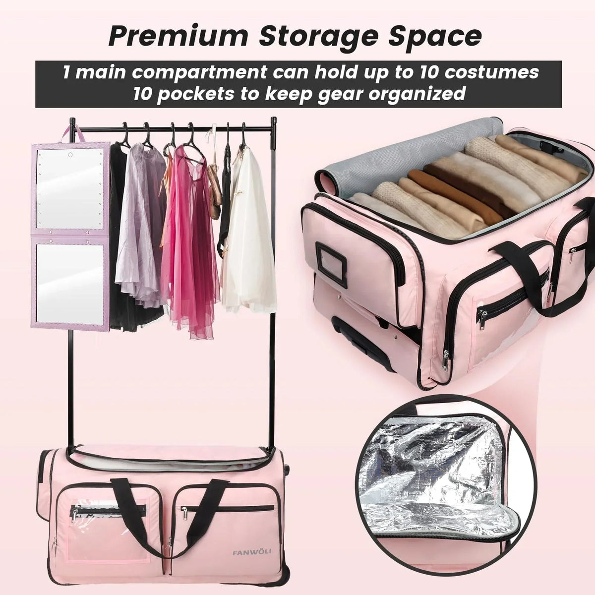2026 NEW Fegat Dance Bag with Garment Rack - 28"Collapsible Rolling Competition Dance Duffle Bag Lightweight Costume Wheeled Suitcase for Dancers Shows Livestreamer Athletes