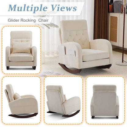 2026 NEW Ktaxon Rocking Accent Chair Glider Reading Chair Comfy Teddy Velvet Upholstered Single Sofa Rocker for Living Room, Nursery, Bedroom Beige