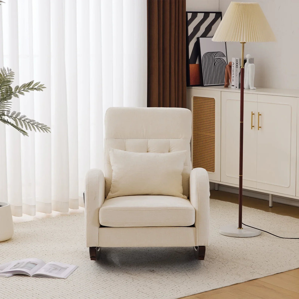 2026 NEW Ktaxon Rocking Accent Chair Glider Reading Chair Comfy Teddy Velvet Upholstered Single Sofa Rocker for Living Room, Nursery, Bedroom Beige