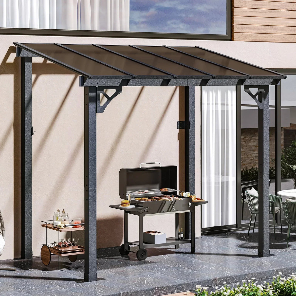 2026 NEW Aoxun 8' x 5' Gazebo for Patio, Gazebo Pergola with Sloped Roof, Grill Gazebo Large Wall-Mounted Heavy Duty Awnings, for Backyard, Deck, Patio