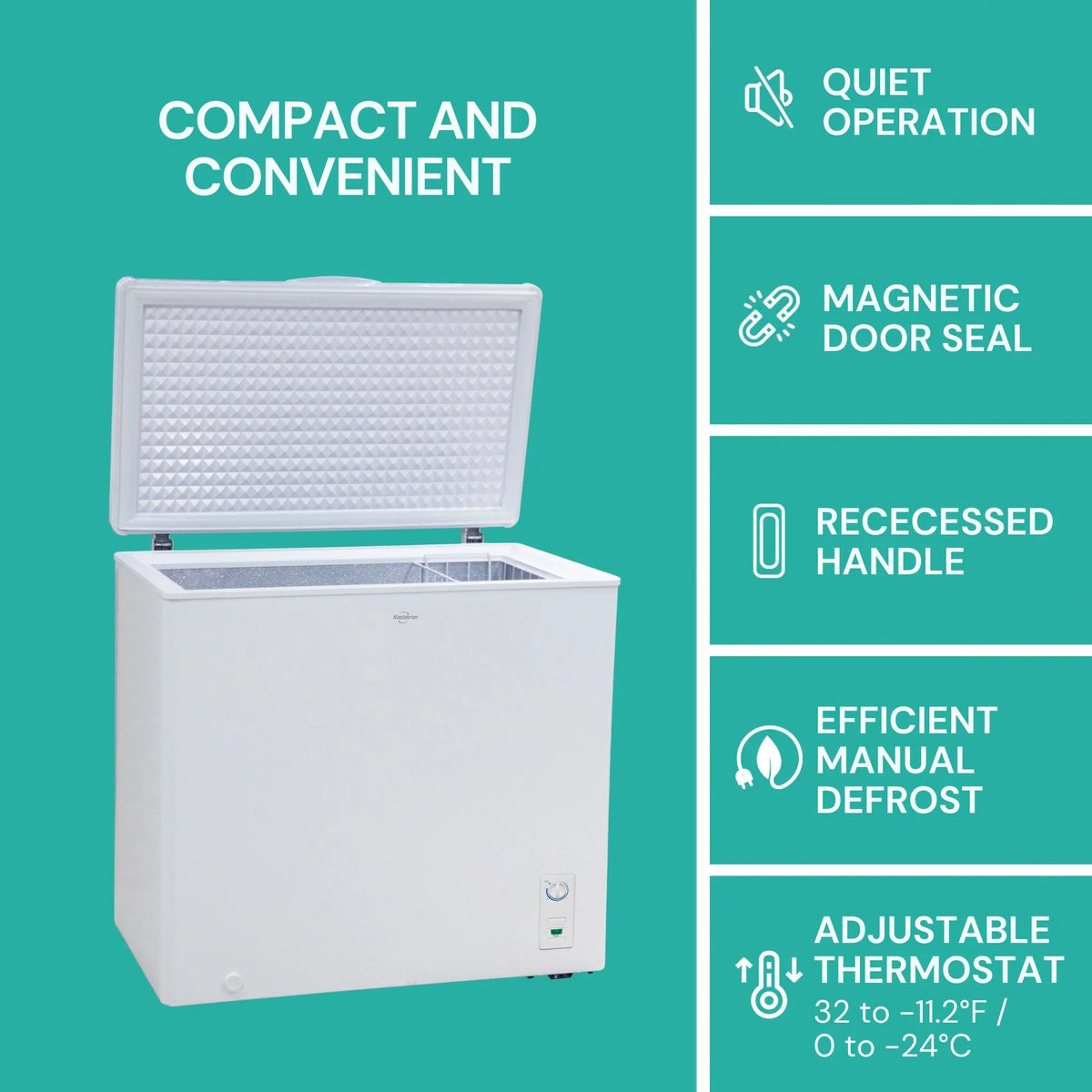 2026 NEW Koolatron Large Chest Freezer, 7.0 cu ft (195L),Manual Defrost Deep Freeze, Storage Basket, Space-Saving Flat Back, Stay-Open Lid, Front-Access Drain, White