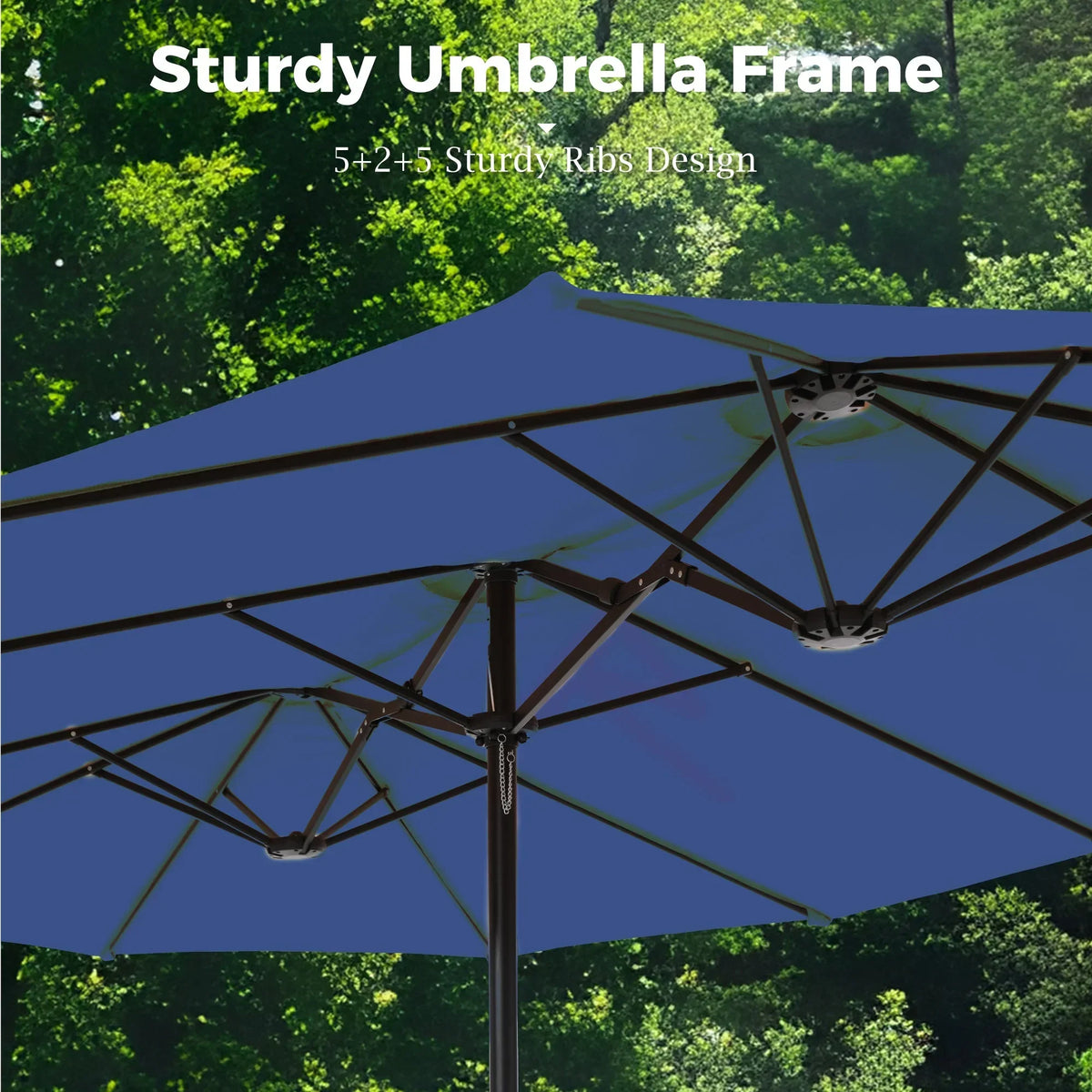 2026 NEW Alpha Joy 15ft Outdoor Patio Umbrella Extra-Large Double-Sided Garden Umbrella with Crank Handle and Base - Smoky Gray