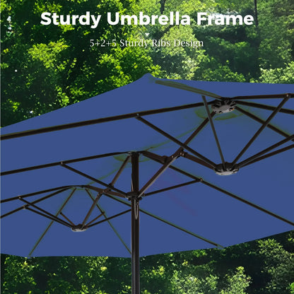 2026 NEW Alpha Joy 15ft Outdoor Patio Umbrella Extra-Large Double-Sided Garden Umbrella with Crank Handle and Base - Smoky Gray
