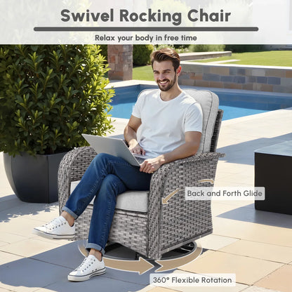 2026 NEW Ovios 5 Pieces Outdoor Patio Furniture Set High Back All Weather Wicker Conversation Set with Swivel Chairs & Coffee Table, Dark Gray