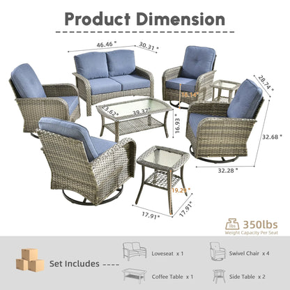 2026 NEW Ovios 5 Pieces Outdoor Patio Furniture Set High Back All Weather Wicker Conversation Set with Swivel Chairs & Coffee Table, Dark Gray