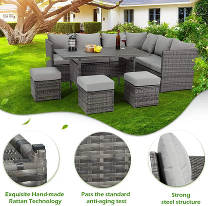 2026 NEW AECOJOY 7 Piece Patio Furniture Set PE Rattan Outdoor Dining Set Sectional Sofa Couch with Table Patio Conversation Set in Gray