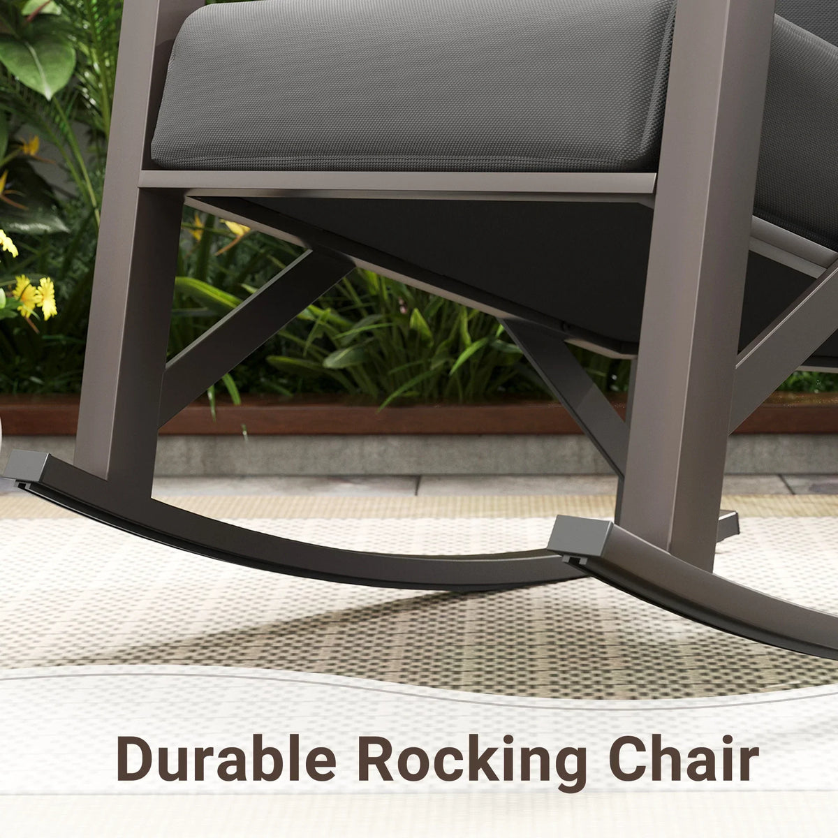 2026 NEW MRUAKA Rocking Chair Bistro Set,3 Piece Outdoor Patio Furniture Set with 2 Rockers and 1 Metal Coffee Table with Thick Cushions for Porch,Backyard,Poolside,Beige