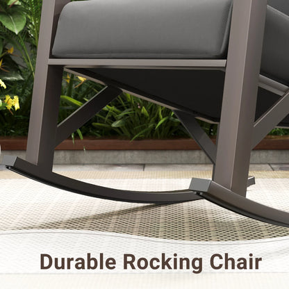 2026 NEW MRUAKA Rocking Chair Bistro Set,3 Piece Outdoor Patio Furniture Set with 2 Rockers and 1 Metal Coffee Table with Thick Cushions for Porch,Backyard,Poolside,Beige